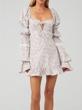 aliyah pointelle mini dress Tiered pointelle-knit mini dress - coral